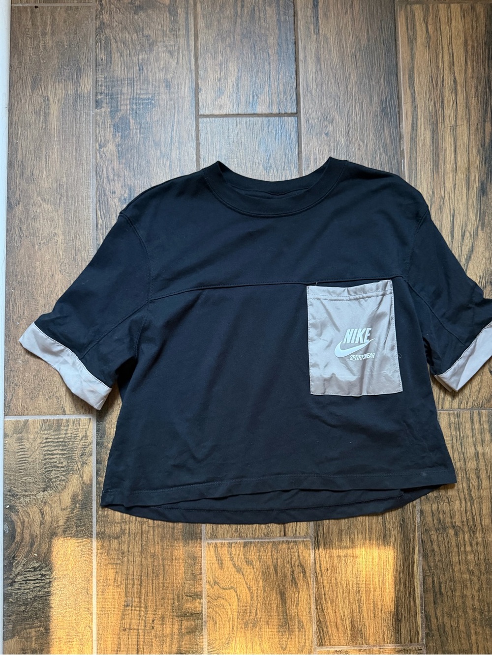 Nike Black Short-Sleeve Crop Tee with Gray Pocket